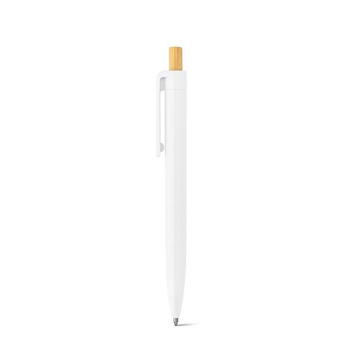  Stylo à bille en ABS recyclé (100% rABS) avec bouton en bambou