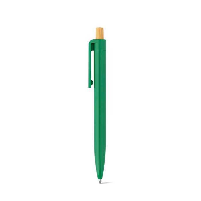  Stylo à bille en ABS recyclé (100% rABS) avec bouton en bambou