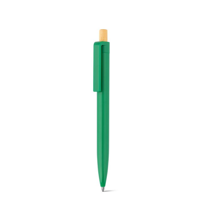  Stylo à bille en ABS recyclé (100% rABS) avec bouton en bambou