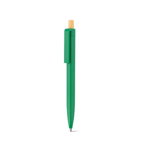  Stylo à bille en ABS recyclé (100% rABS) avec bouton en bambou