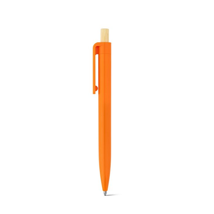  Stylo à bille en ABS recyclé (100% rABS) avec bouton en bambou