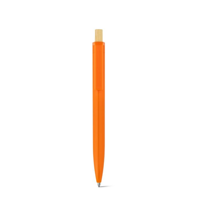  Stylo à bille en ABS recyclé (100% rABS) avec bouton en bambou