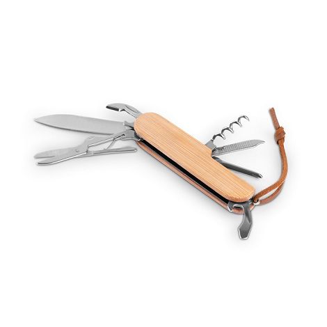Couteau de poche multifonctionnel en bambou et acier inoxydable a