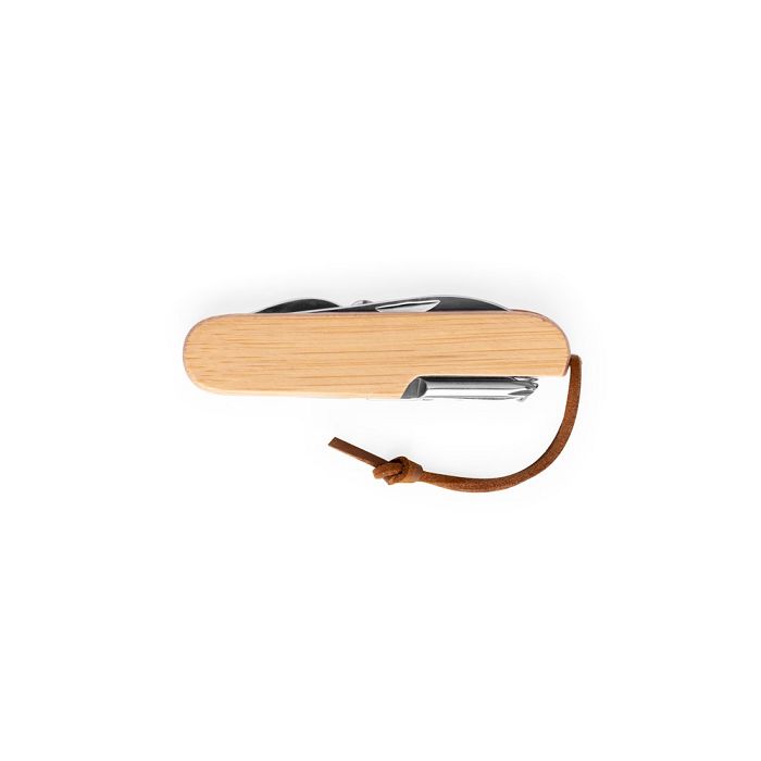  Couteau de poche multifonctionnel en bambou et acier inoxydable a