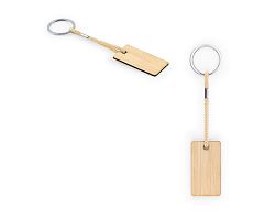 Porte-clés rectangulaire en bambou avec cordon en PET