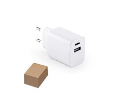 Adaptateur secteur avec port USB-A 18W et USB-C 20W en ABS recycl