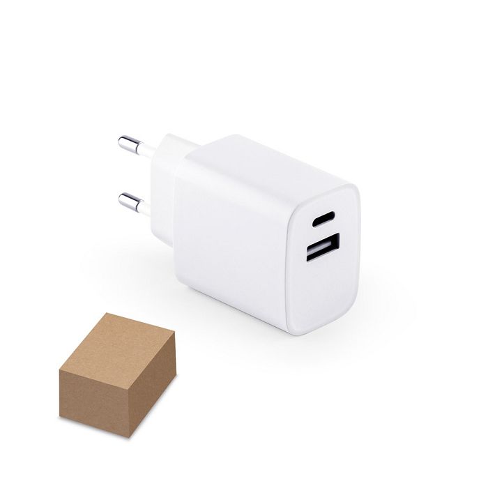  Adaptateur secteur avec port USB-A 18W et USB-C 20W en ABS recycl