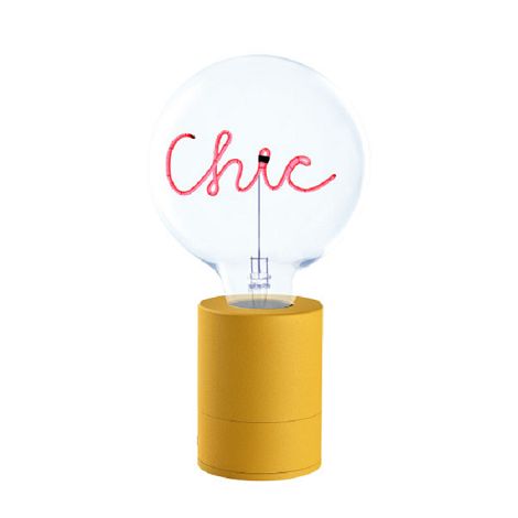 SOCLE LAMPE DE TABLE POP JAUNE + AMPOULE 1 MOT MITB