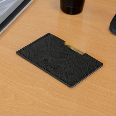 PORTE CARTE SIMPLE EN SIMILI-CUIR NOIR GRAINE