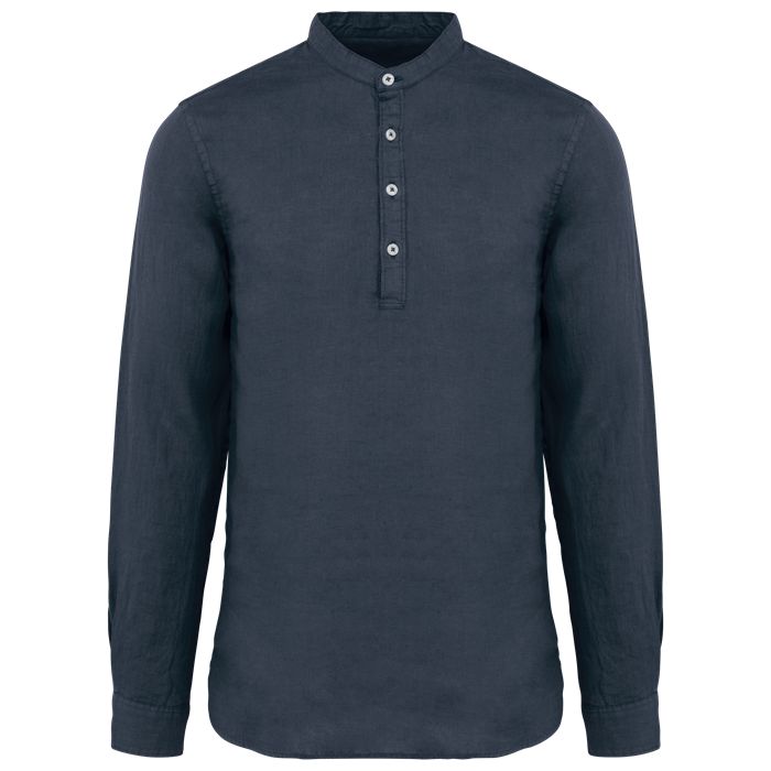  Chemise à col Mao délavée  en lin homme