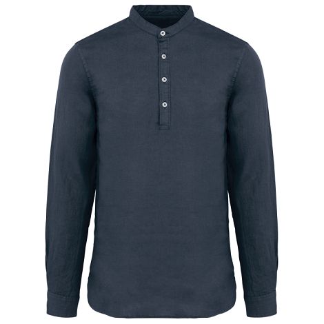 Chemise à col Mao délavée en lin homme