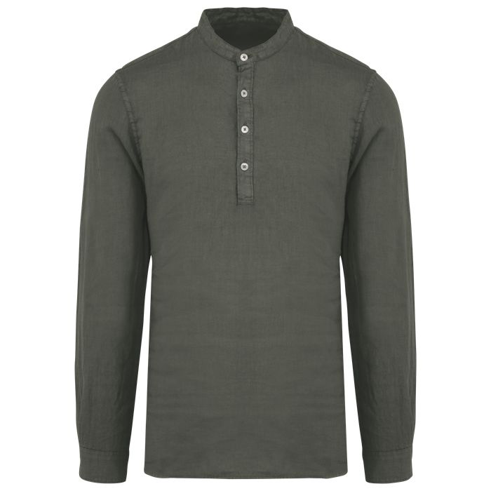  Chemise à col Mao délavée  en lin homme