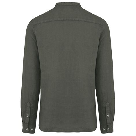 Chemise à col Mao délavée en lin homme