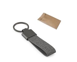 Porte-clés de forme rectangulaire en métal et pet recyclé (30% re