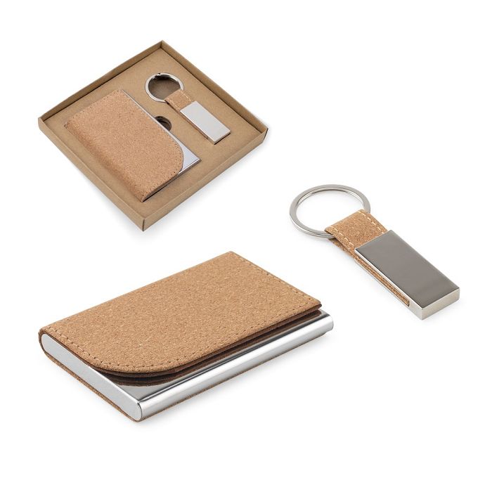  Set composé d'un porte-cartes et d'un porte-clés, tous deux en mé