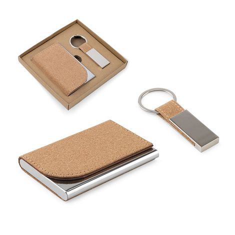 Set composé d'un porte-cartes et d'un porte-clés, tous deux en mé