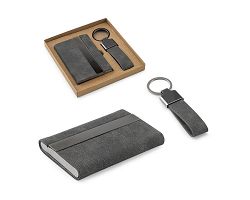 Set composé d'un porte-cartes et d'un porte-clés, tous deux en mé