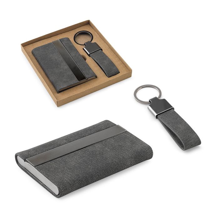  Set composé d'un porte-cartes et d'un porte-clés, tous deux en mé