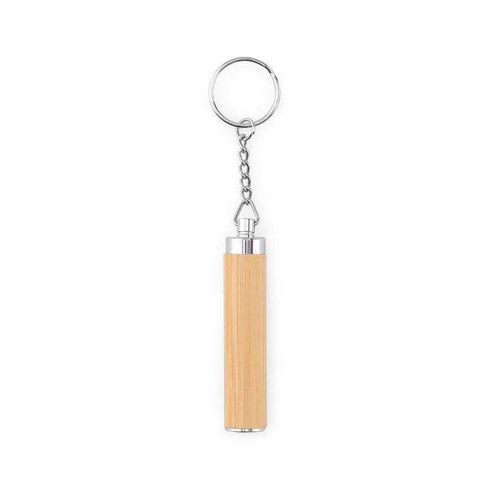  Bamboo and ABS key ring with LED torch