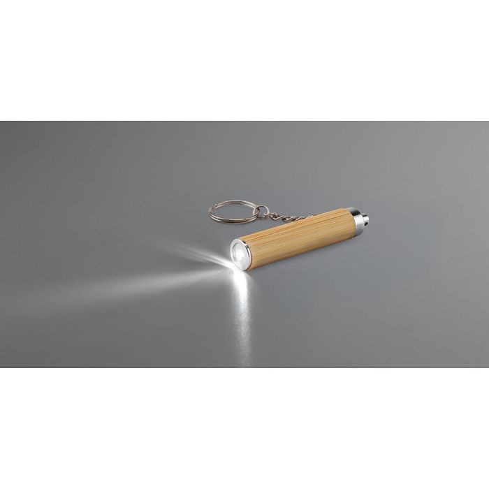  Bamboo and ABS key ring with LED torch