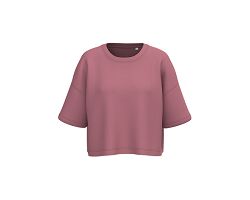 Sweat-shirt crop à manches courtes col rond femme