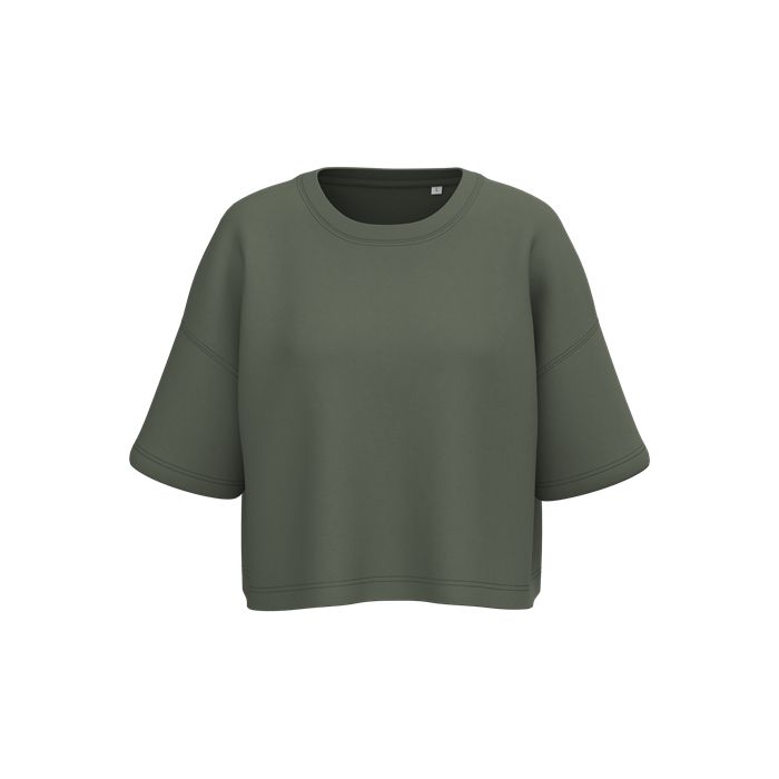  Sweat-shirt crop à manches courtes col rond femme