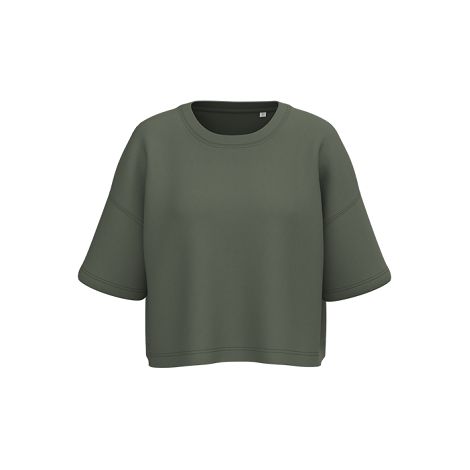  Sweat-shirt crop à manches courtes col rond femme