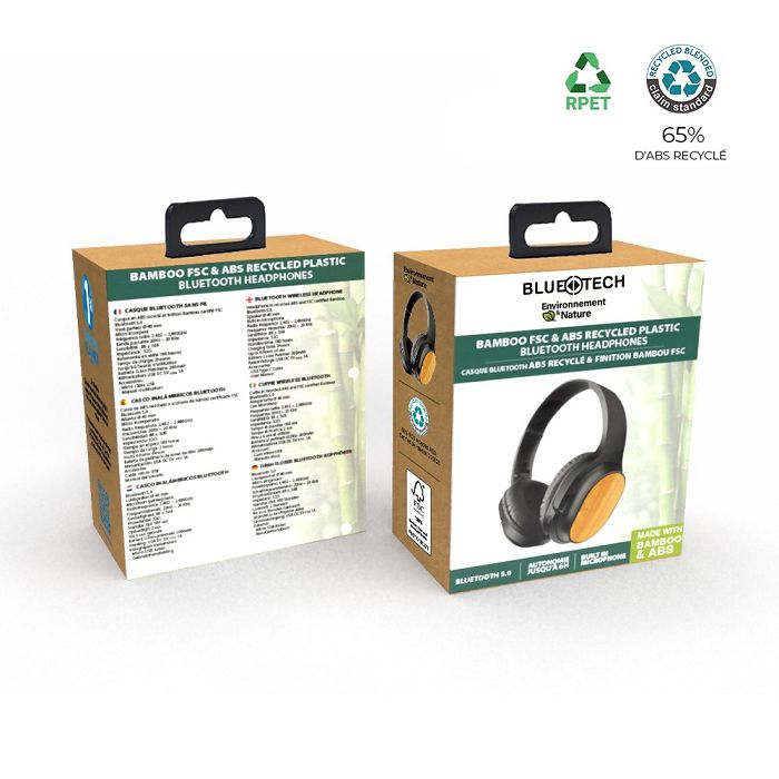  Casque Bluetooth ABS recyclé et bambou FSC - BLUETECH