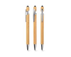 Stylo à bille en bambou avec détails en aluminium chromé