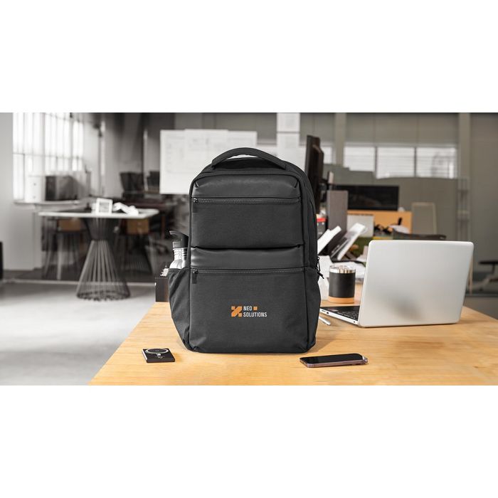  Sac à dos en sergé recyclé et déperlant avec deux grandes poches 