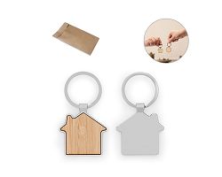 Porte-clés en forme de maison en zinc et bambou