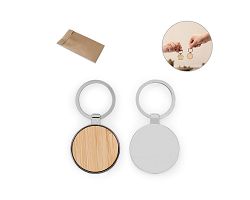Porte-clés rond en zinc et bambou