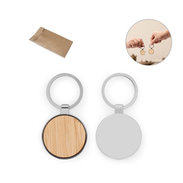  Porte-clés rond en zinc et bambou