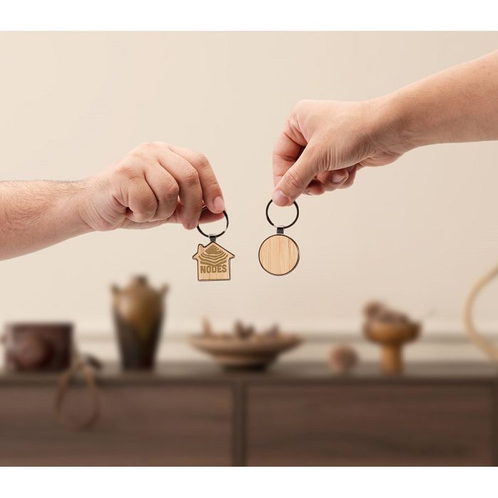  Porte-clés rond en zinc et bambou