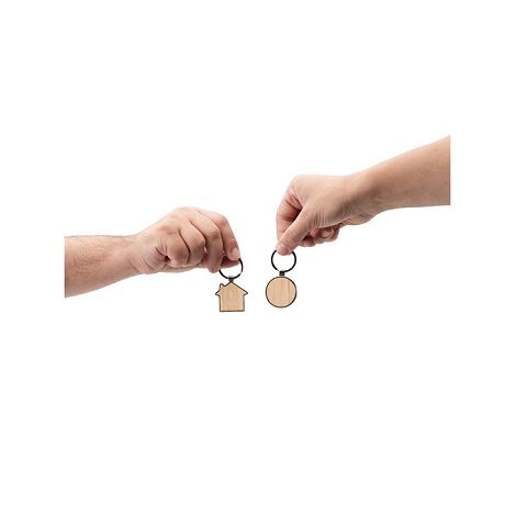  Porte-clés rond en zinc et bambou