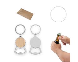 Porte-clés en fer de forme ronde en zinc et bambou